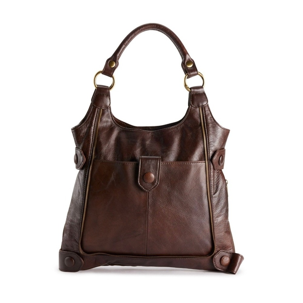 AmeriLeather Judelle Universal Hobo Shoulder Bag Expandable Large Brown Leather